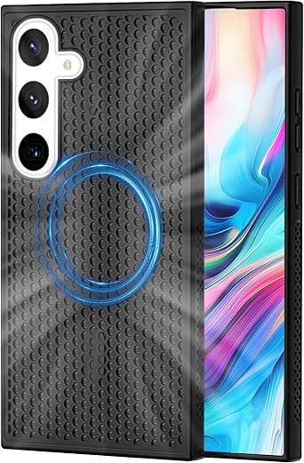 Magnetic Cooling Case for Samsung Galaxy S25+ Plus, Hollow Mesh Heat Dissipation Hard PC Shockproof Cover with Honeycomb Design and Strong Magnet for Galaxy S25 Plus SRC Black