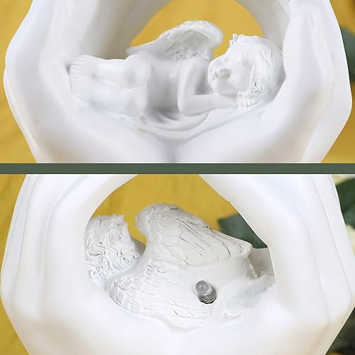 Miniatura 4 de JUNIQUTE Ángel dormido en reposo en la mano de Dios con luz colorida jardín Deco Cupido estatua Home Deco Querubín estatua bebé escultura estatua