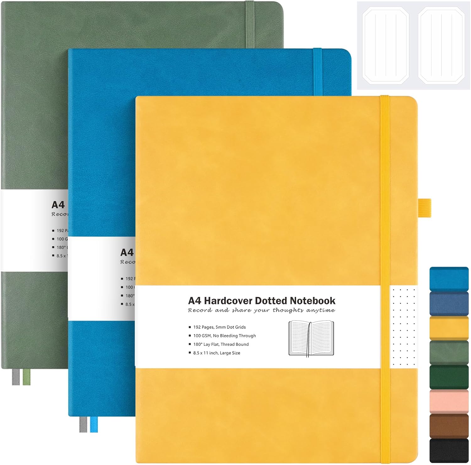 3 Pack Dotted Journal, Hardcover Notebook 8.5 x 11, Dot Grid Notebook Journal for Women, Men, Large Leather Journals for Writing, Bullet, No Bleed Thick Paper, A4 Notebooks for Work, School, Notes