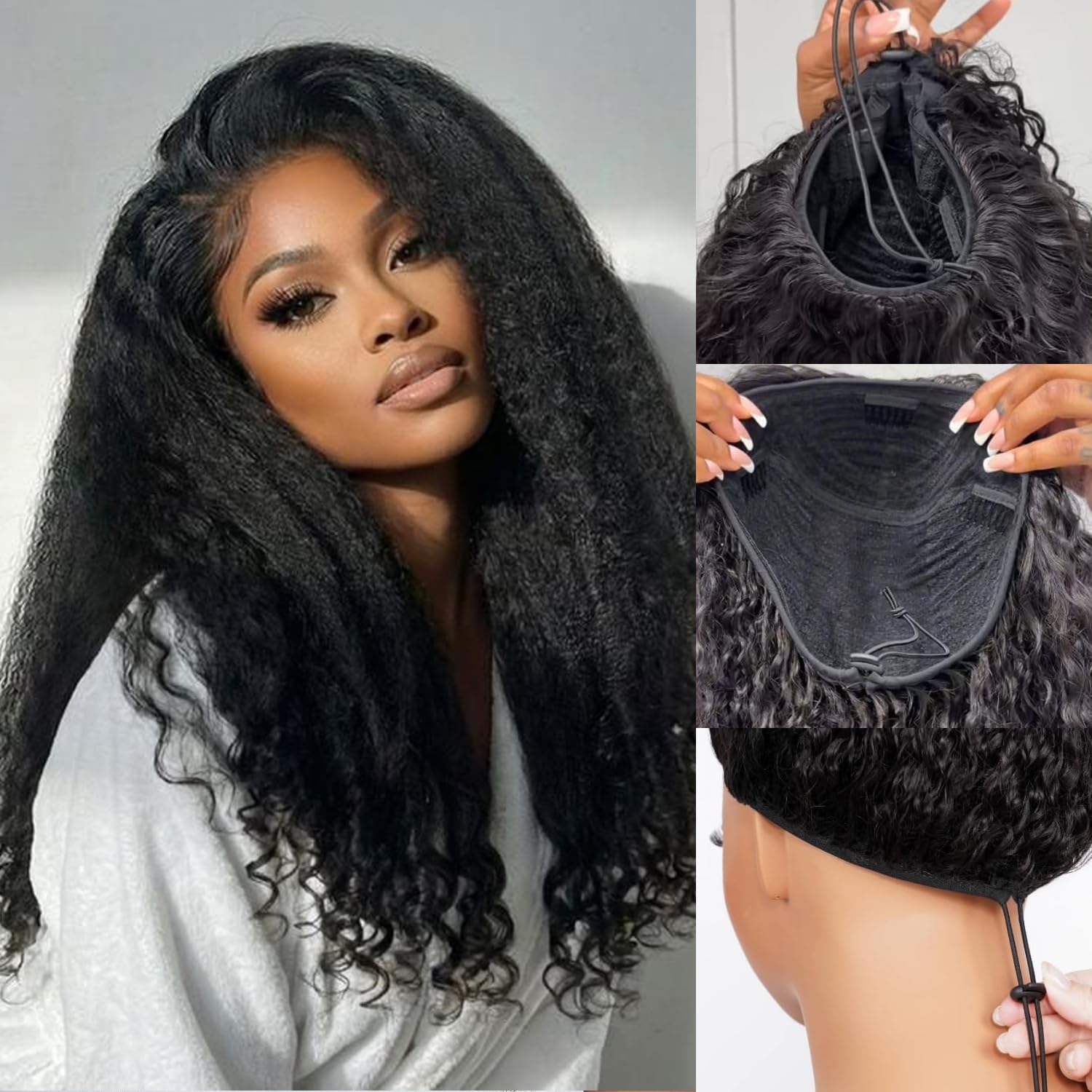 Afro Curly Half Wig Kinky Curly for Black Women, 180% Density Wear and Go Glueless Wig with Unique Bouncy Curls in the End, Synthetic No Leave out Clip in (#1B Black, 24 Inch)