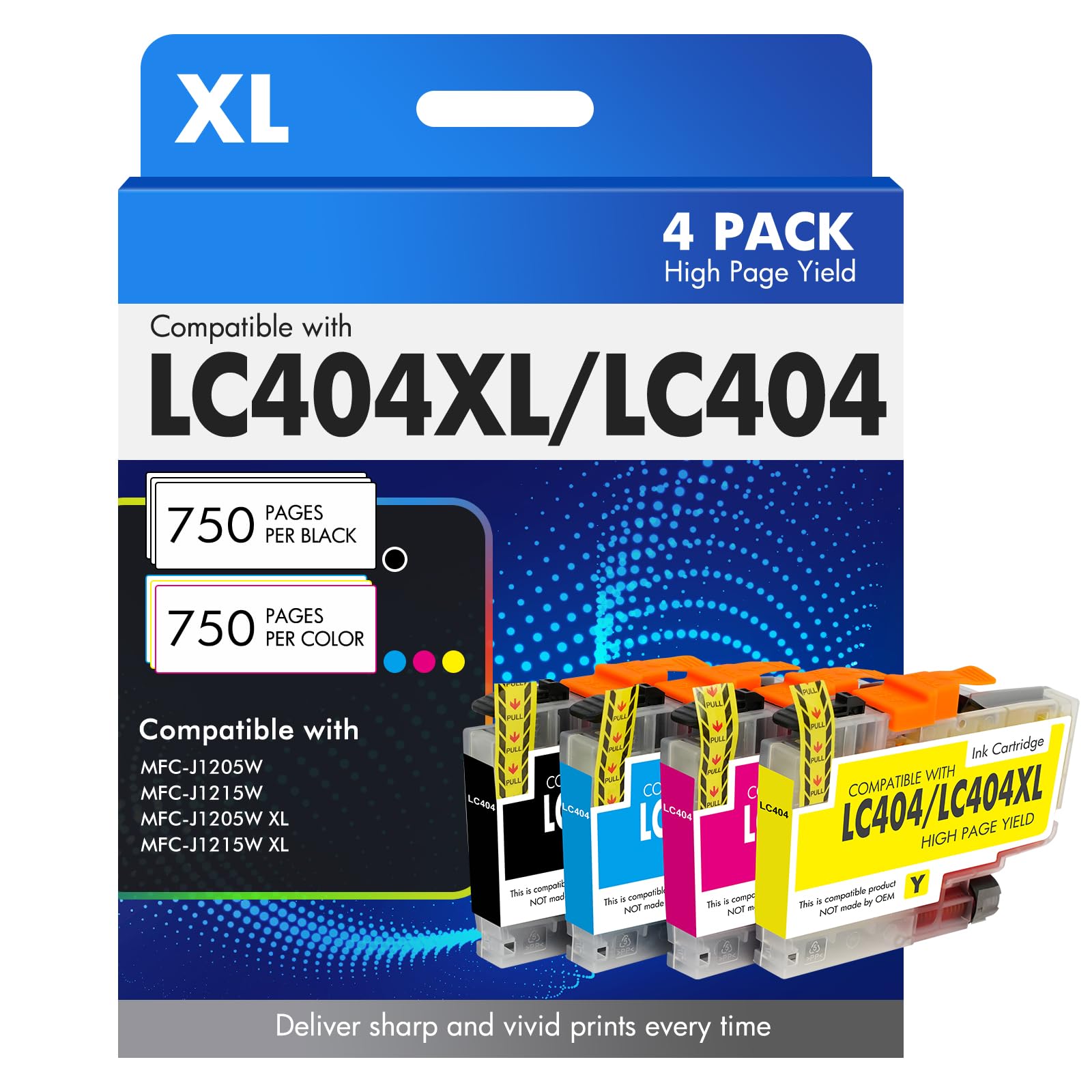 LC404 MFC-J1205W Ink Cartridges for Brother Printer LC404XL 404XL LC 404 XL Ink for MFC-J1205W MFC-J1215W MFC J1205W J1215W Printer (4 Pack, Black