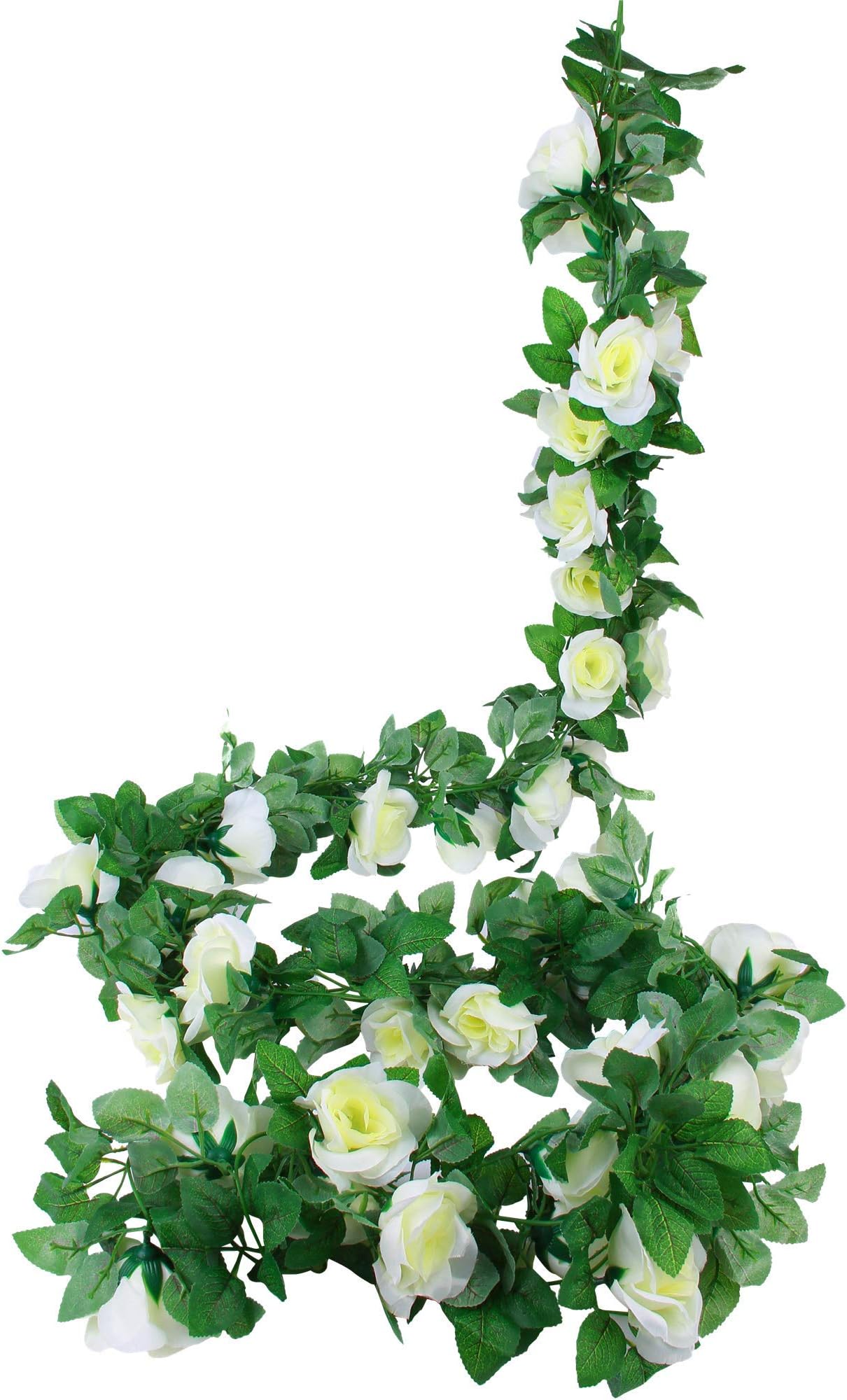 MARTHA&IVAN 3 Strands Artificial Rose Garland Fake Rose Vine Faux Hanging Flower Garland for Wedding Arch Backdrops Home Decor (White, 3)