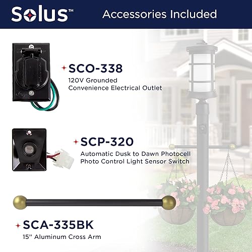 Miniatura 2 de Solus PB-3 - Paquete de accesorios de poste de lámpara para exteriores de 120 V, incluye interruptor automático de sensor de luz de fotocélula del
