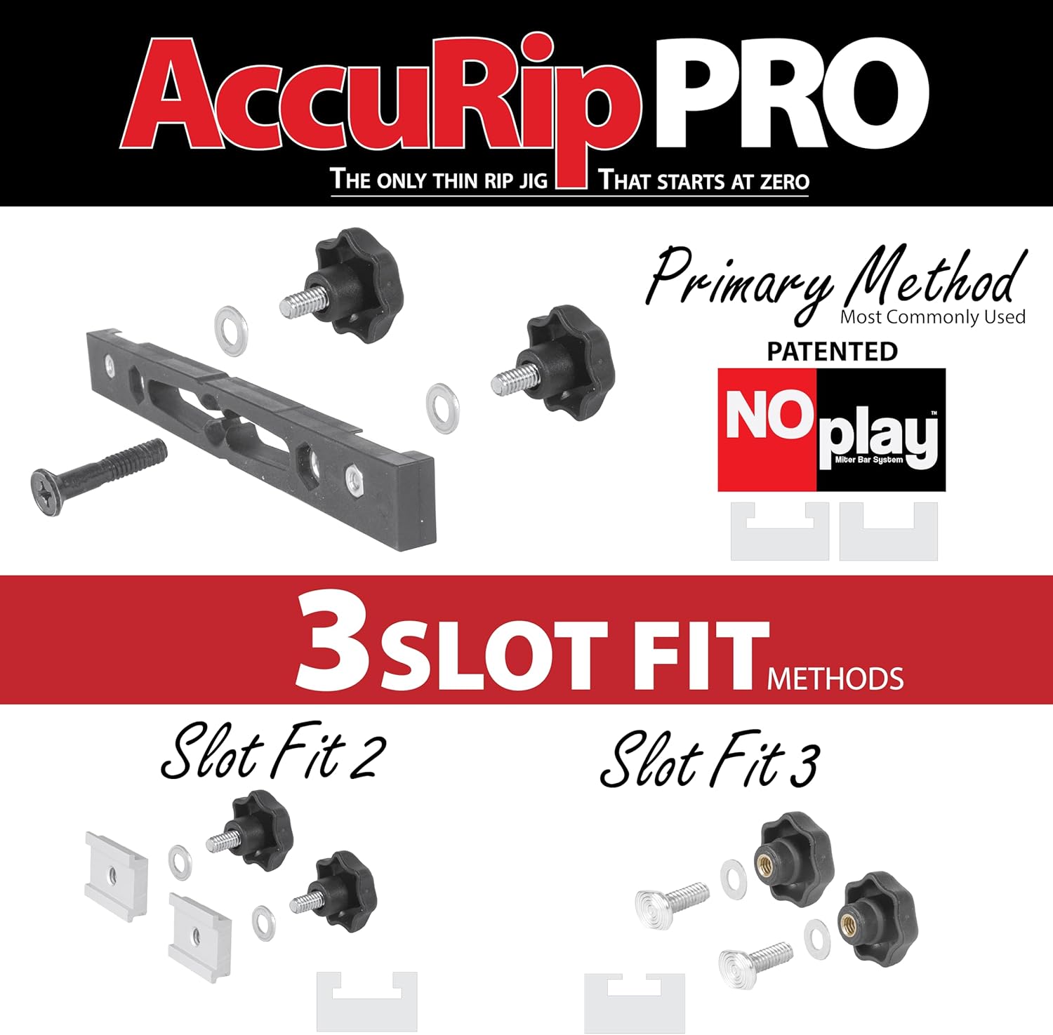 AccuRip Pro Thin Rip Jig – Table Saw Thin Strip Cutting Jig with NoPlay Expandable Miter Bar, Dual Lock Precision Adjustment, Reversible Metric and Imperial Index Plate