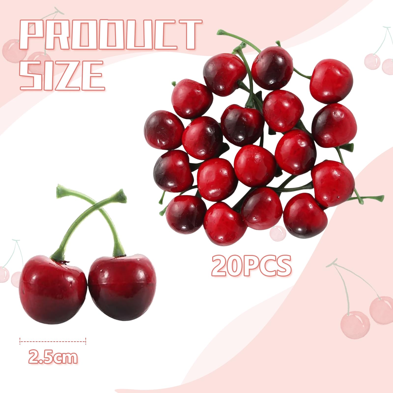 20 sztuk sztucznych wiśni, imitacja owoców, wzór wiśni, realistyczne owoce, wiśnie, ozdoby, do domu, kuchni, na imprezę, dekoracja biurka (czarno-czerwone)