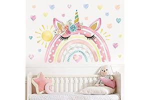 wondever Unicorn Wall Decals Rainbow Wall Stickers Large Watercolor for Girls Bedroom