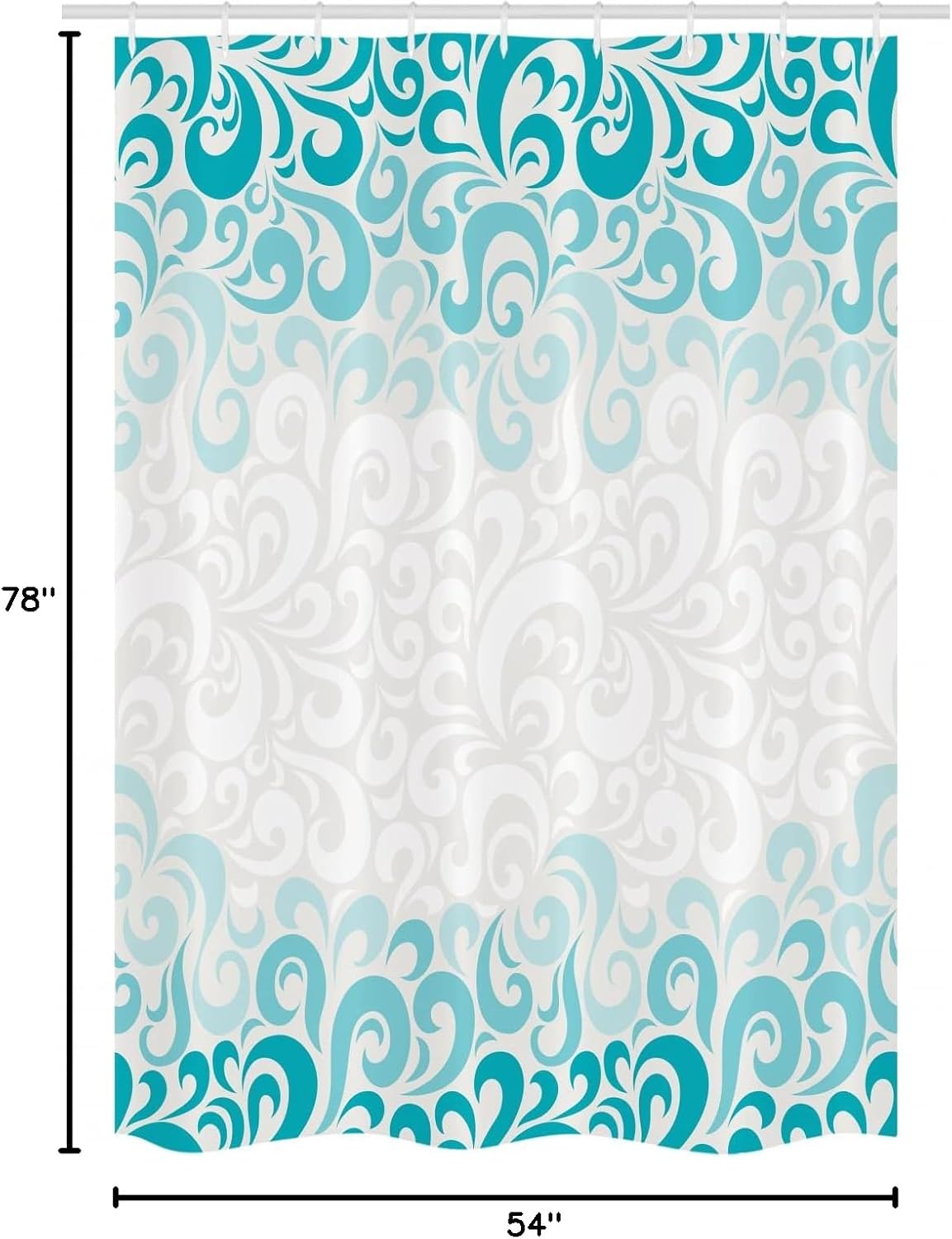 Ambesonne Turquoise Stall Shower Curtain, Abstract Floral Flowers Pattern Classic Design Illustration, Fabric Bathroom Decor Set with Hooks, 54" W x 78" L, Teal Turquoise White
