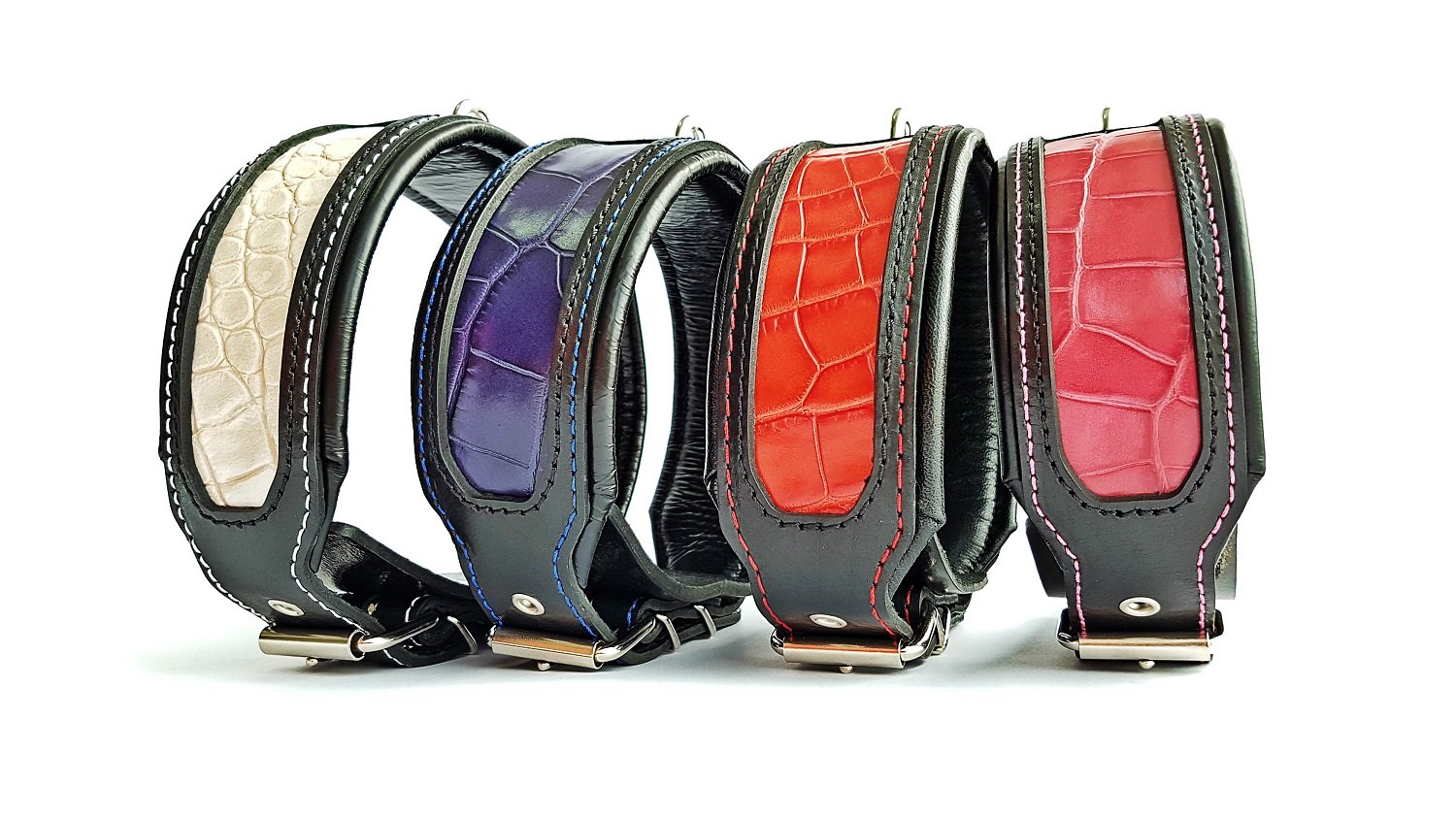 Bestia® Echtleder Reptilien Hundehalsband. 6,3 cm breit. Weich unterlegt. Lederdekoration mit Reptilien Muster. Super widerstandsfähig. M bis XXL. Top Qualität aus Europa!