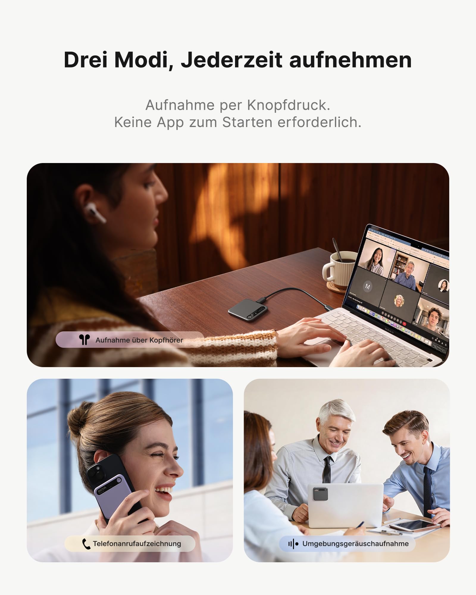 BOYA Notra KI Digitales Diktiergerät mit KI Schreibfunktion und Zusammenfassen, Multimodale Eingabe, Voice Recorder Unterstützung für Bluetooth-Headset-Aufnahme, Audiorekorder für Meetings Vorlesungen