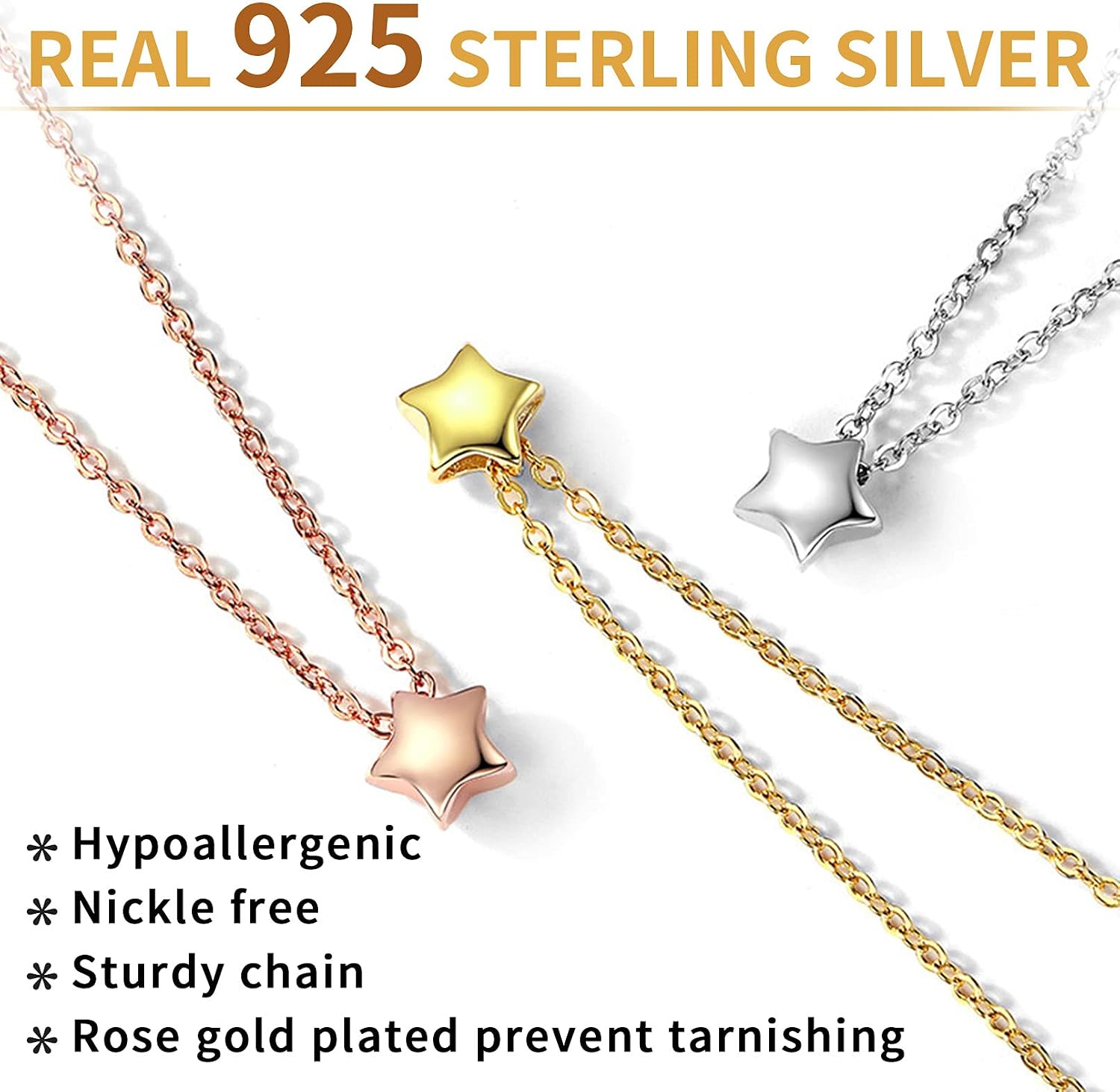 ChicSilver Necklace for Women 925 Sterling Silver Star Charm Necklaces Rose Gold Necklace Chain for Daughter Mum - Image 5
