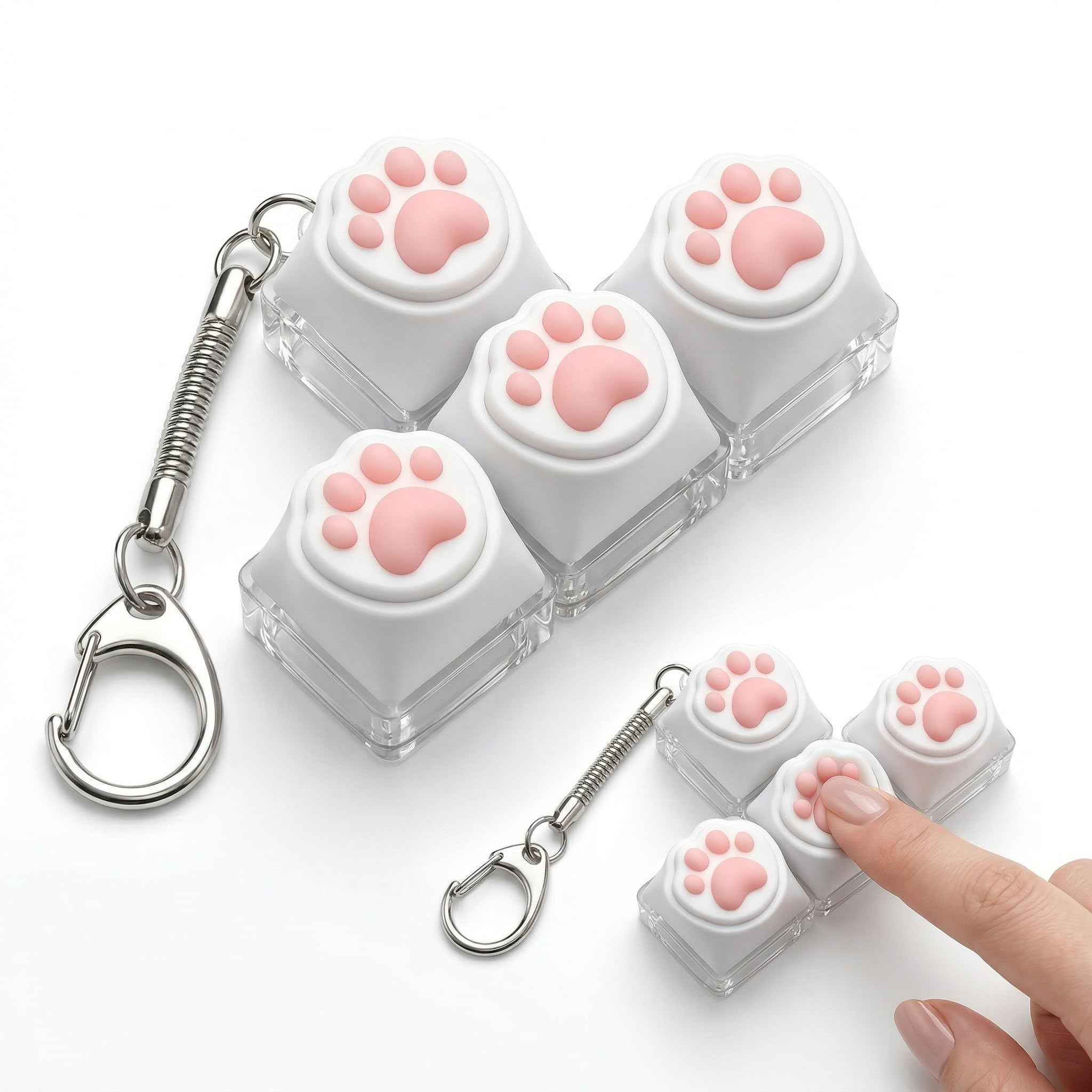 Keyboard Fidget Toy, Pink Cat Paw Fidget Toy Portable Fidget Keyboard Keychain, Clicker Keyboard Fidget Toy Stress Relief for Office, School, and Home, Gifts with Multiple Styles (T-shaped button)