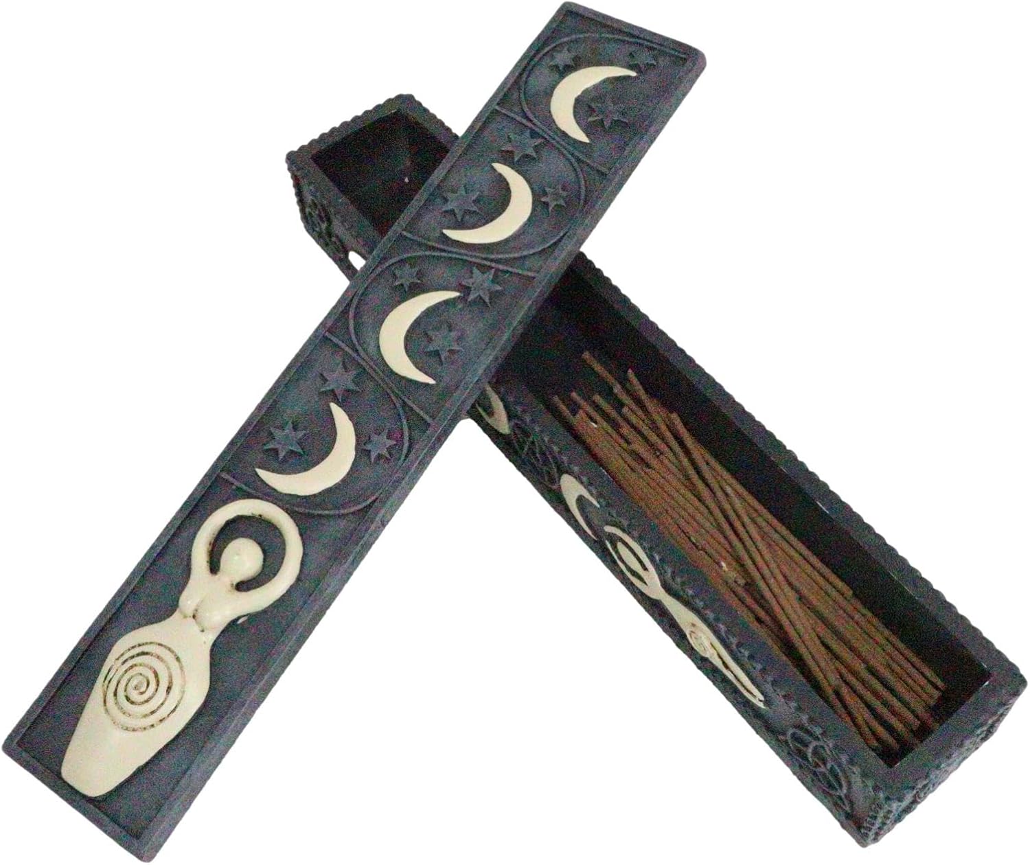 Ebros Gift Wicca Spiral Goddess Shaman Sacred Triple Moon Incense Stick Storage Box Figurine Crescent Moons Yoga Wiccan Decor
