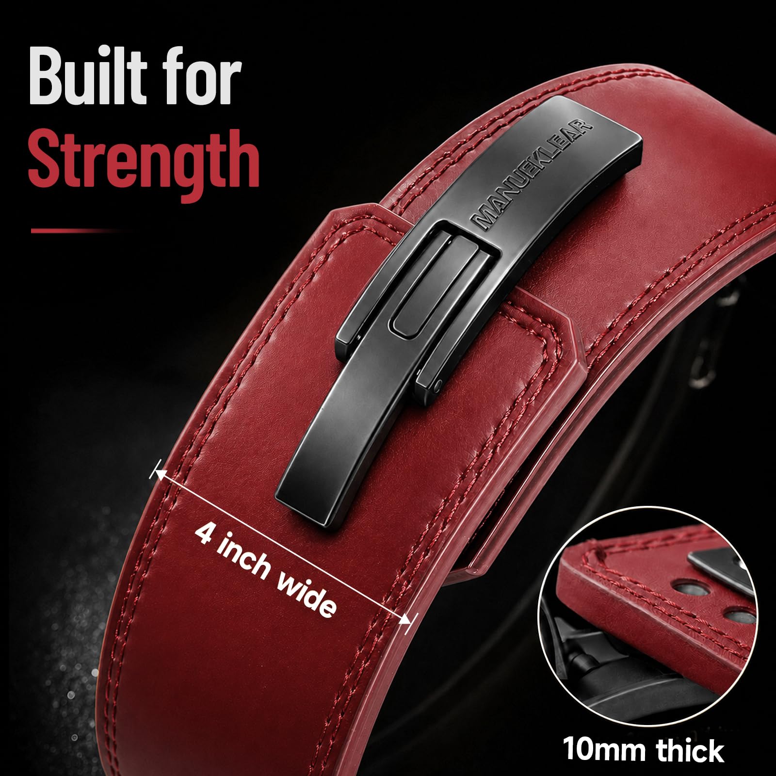 Manuklear Gewichthebergürtel, 10 mm dick und 10,2 cm breit, Hebelgürtel, Gewichtheben für Männer und Frauen, Powerlifting-Hebel, Fitnessgürtel für Kniebeugen, Kreuzheben, Workout