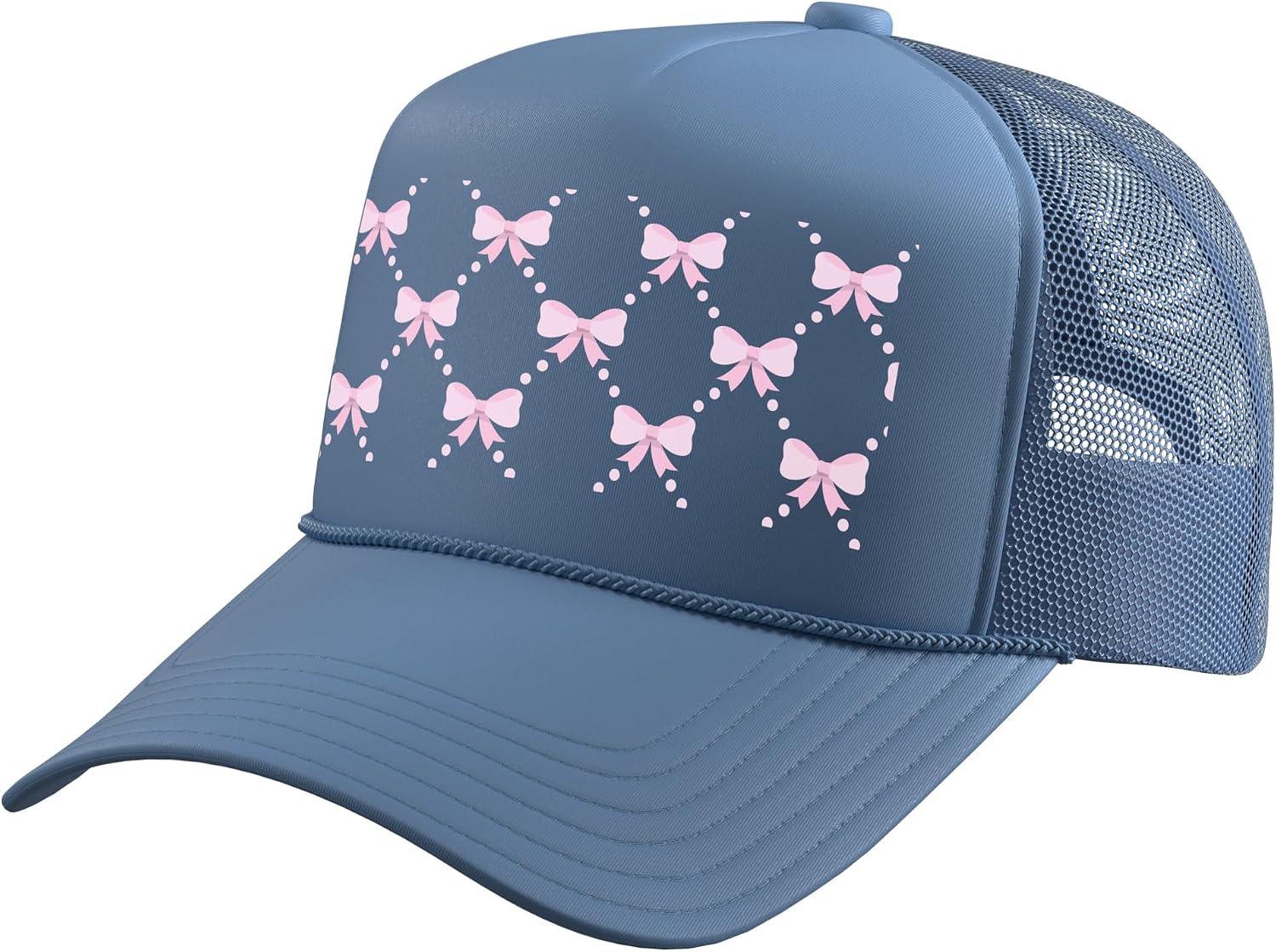 Aesthetic Pink Bow Pattern Trucker Hat with Adjustable Mesh Back