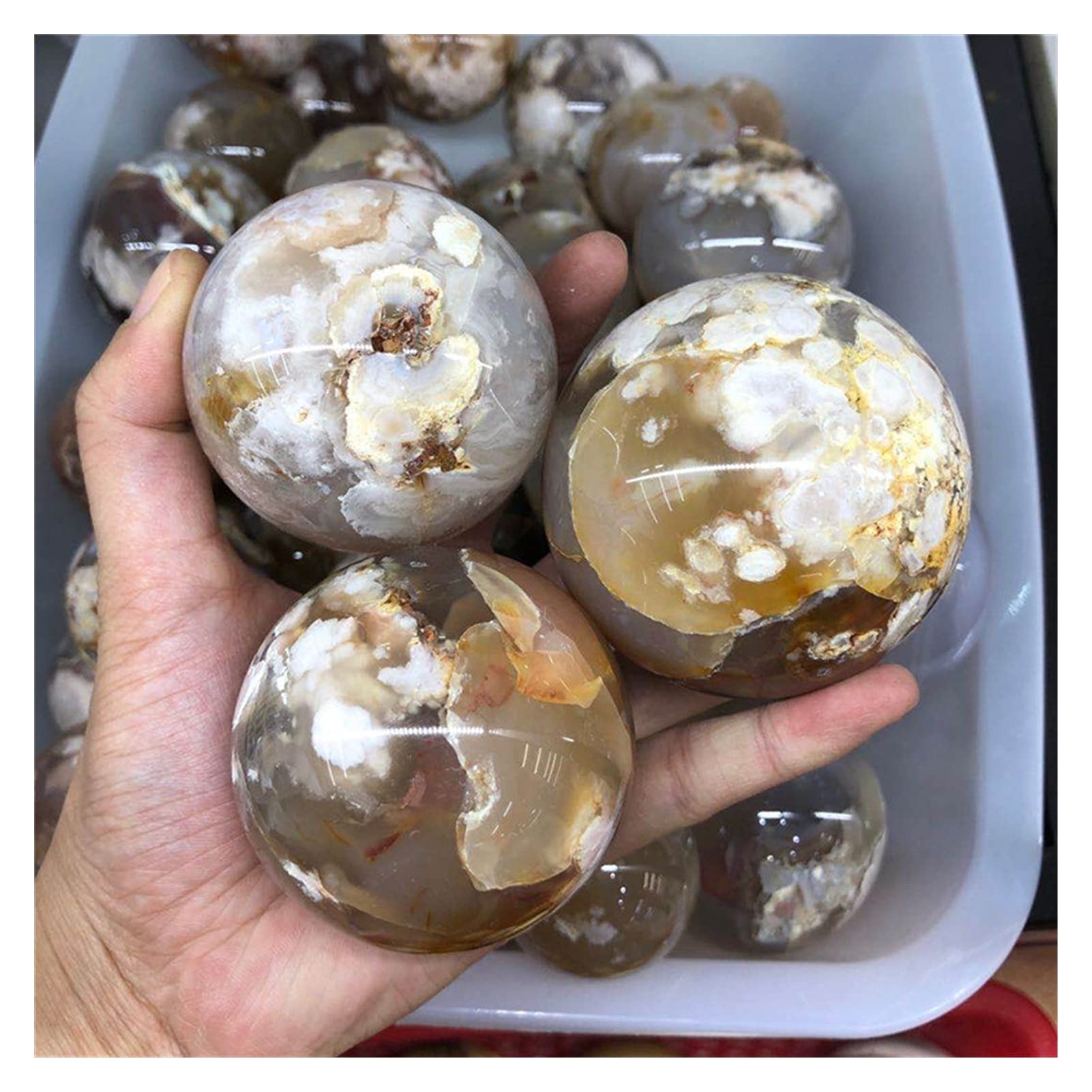 Boule d'agate fleur de cerisier authentique : minéral de collection et chakra