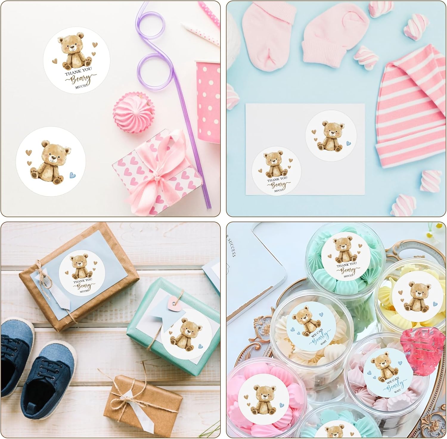 60pcs Boho Bear We Can Bearly Wait Stickers, Thank You Bearly Much Stickers, Beary First Birthday Round Labels, Boho Bear Gender Reveal/Pregnancy Announcement Party Favors - Image 6