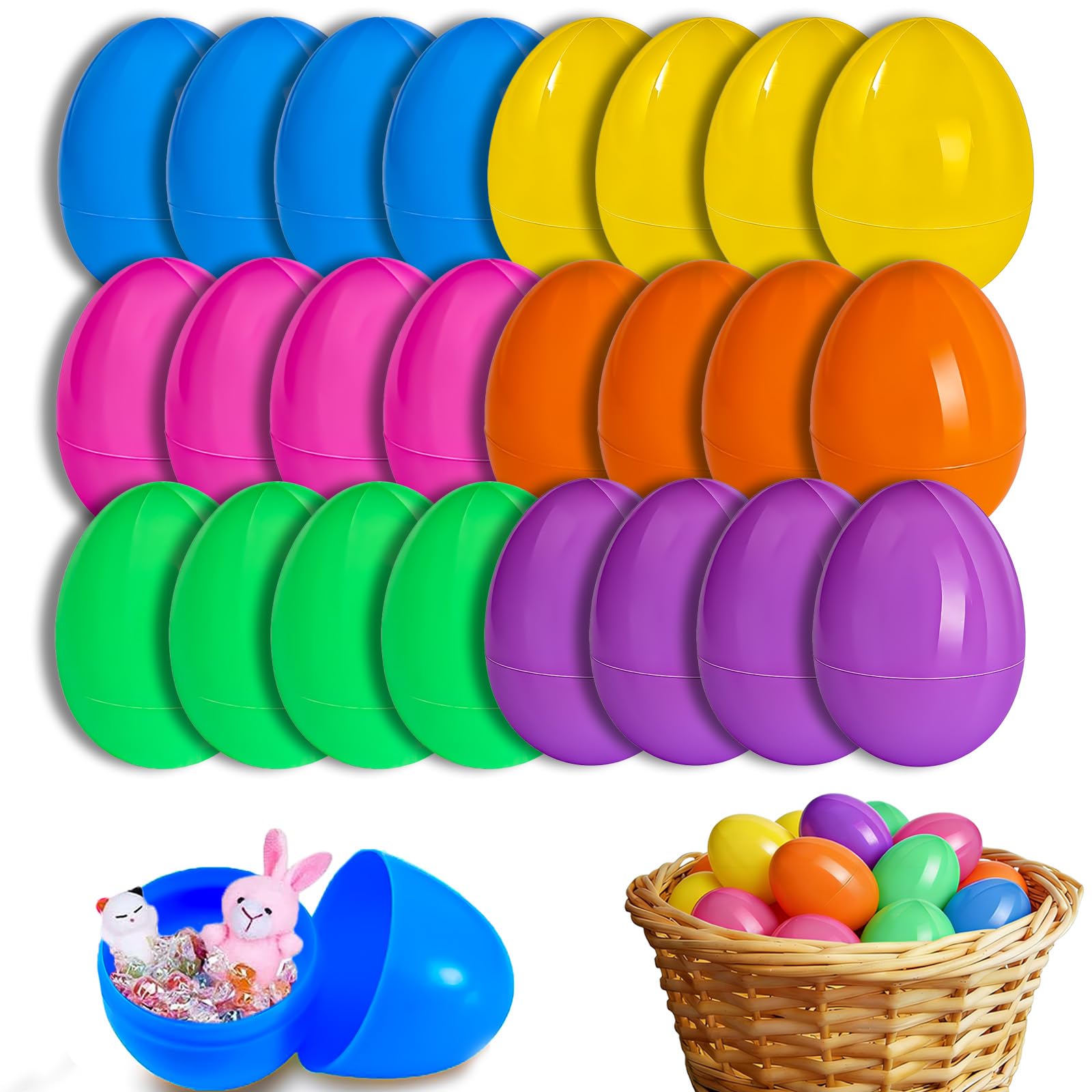 BOOSHMall 24 Stück Ostereier Plastik, 6 * 8cm bunten Ostereiern zum Selbstbefüllen, Kinder überraschungsei Ostern kinderüberraschungseier, Zum Füllen von Süßigkeiten und Kindergeschenken an Ostern