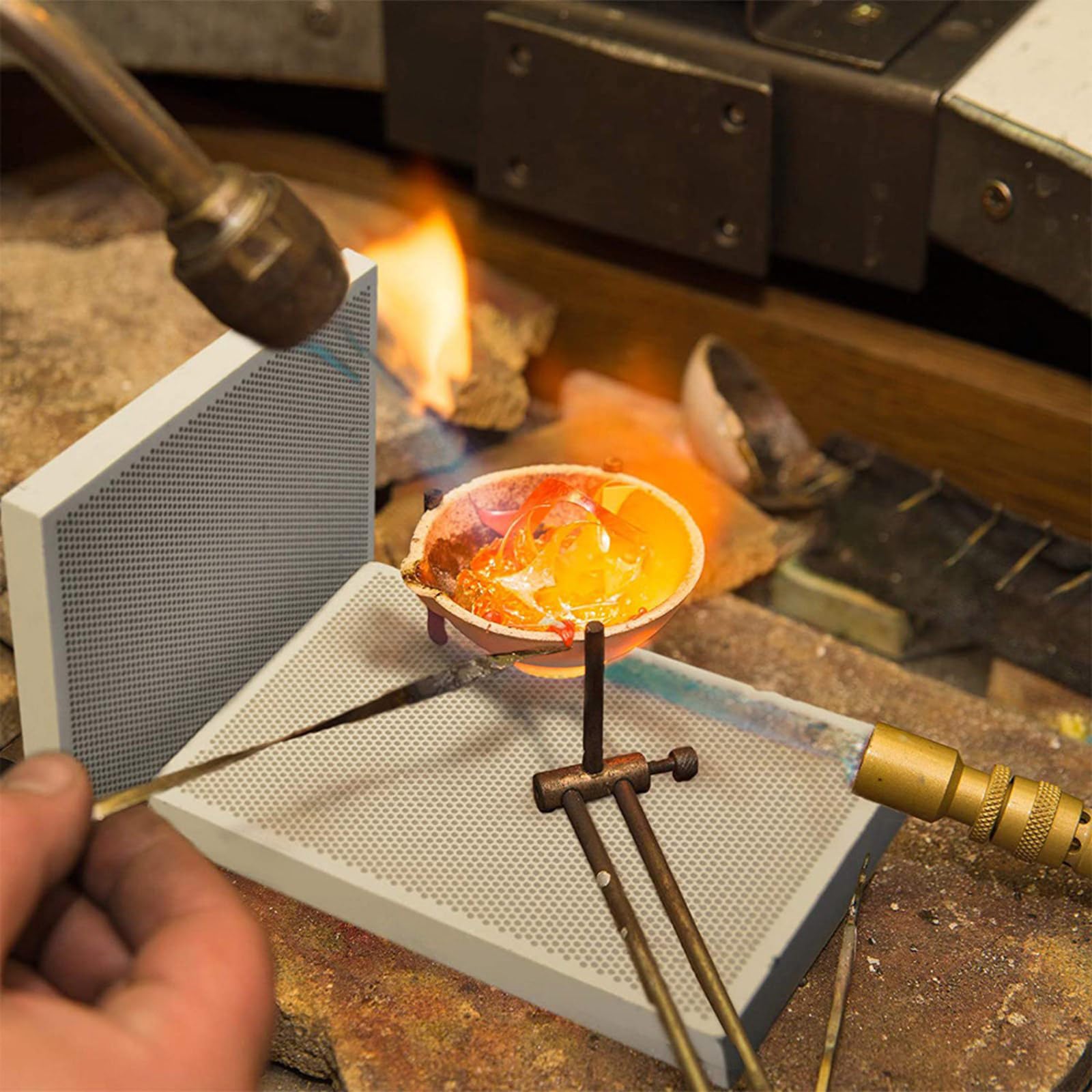 Plataforma de soldadura de cuarzo, herramienta de elaboración de joyas que incluye accesorios de precisión y textura de estuche portátil para joyería, tablero de soldadura de panal
