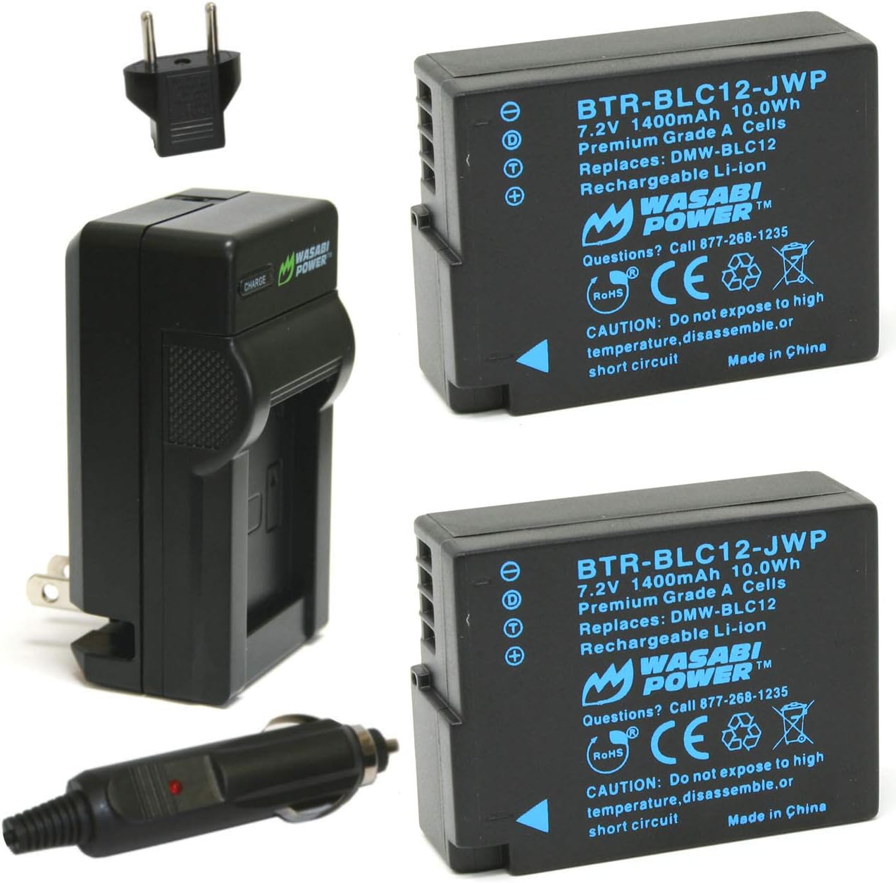 Wasabi Power Battery (2-Pack) and Charger for Panasonic DMW-BLC12 and Leica BP-DC12, BP-DC12-U, 18729, Leica V-Lux 4, V-Lux (Typ 114), Leica Q