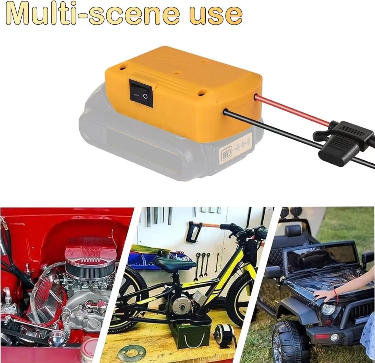 2 Pack Power Wheel Adapter for Dewalt 20V Battery Power Wheel Battery Conversion Kit with Switch, Fuse & Wire Terminals Switch Fuse Holder, Yellow