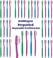 Vista 2 de 28 cepillos de dientes prepegados para niños, envueltos individualmente, cepillos de dientes desechables de chicle, ideales para fiestas de pijamas