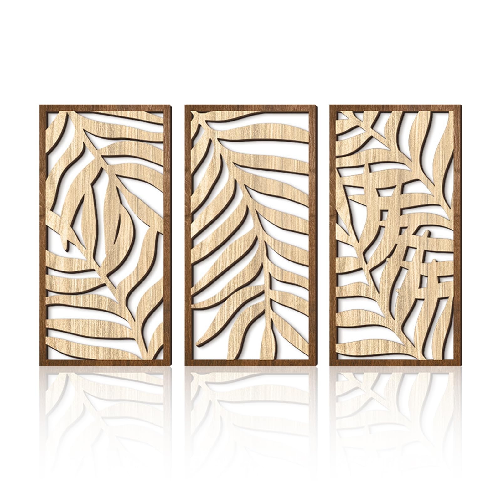 Rongxze Nordic Wooden Wall Art Set - 3 Leaf Pattern Decoration Panels (40 x 20 cm), Wall Decoration, Wall Pictures, Natural Style for Living Room/Bedroom