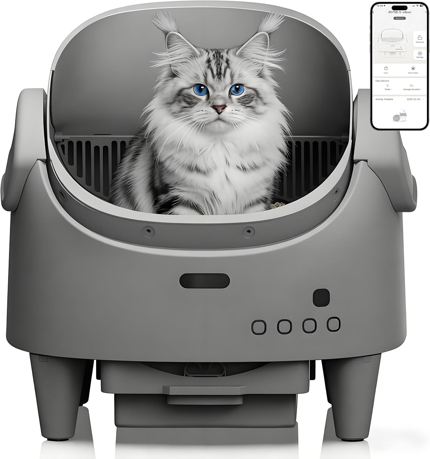 Automatic Cat Litter Box, Self-Cleaning Litter Box with Open-Top Design, 15-Layer Safety Protection System & Smart App Control, Electric Cat Litter Box with Adjustable Entry Height & Odor Control