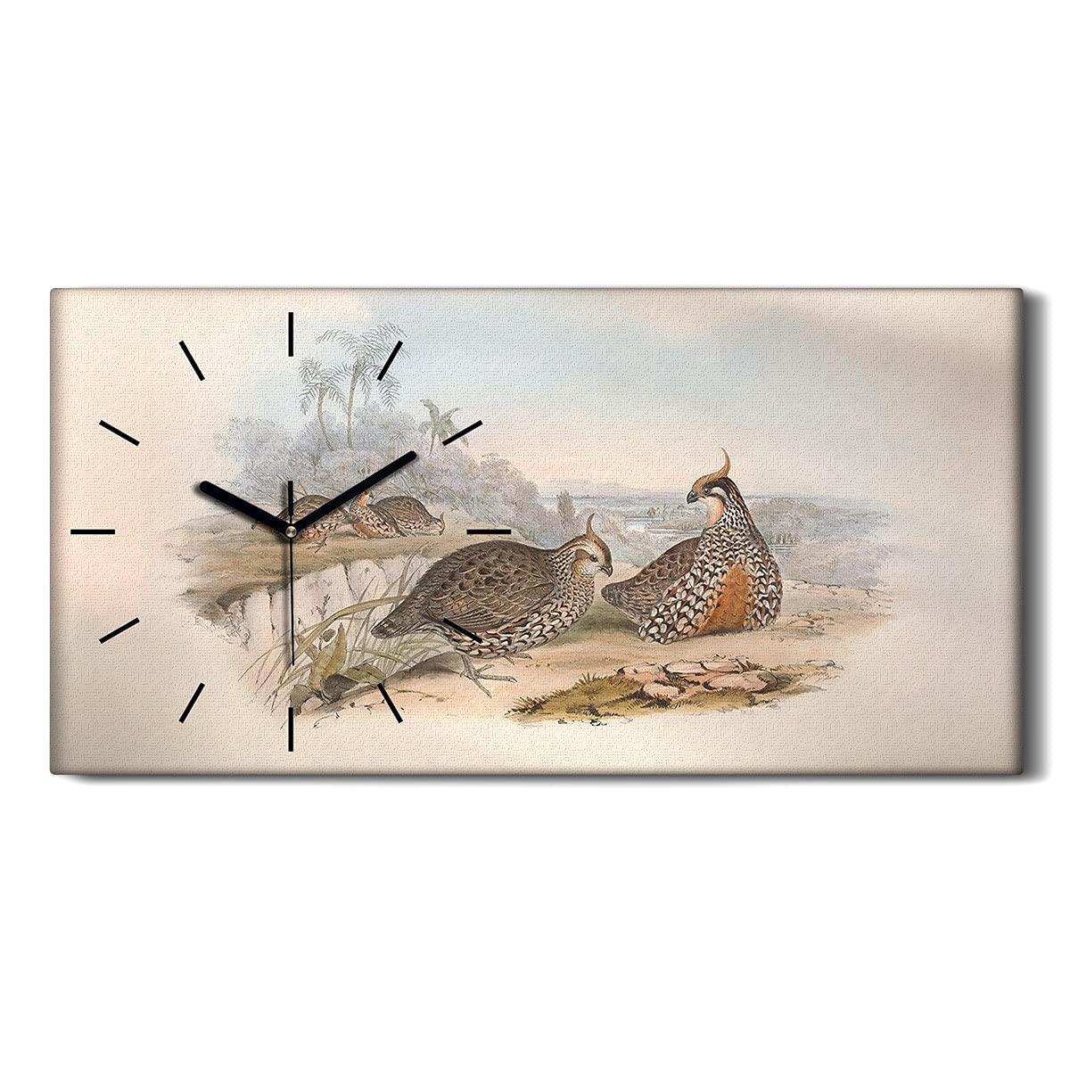 Horloge sur toile salon décoration oiseaux sauvages sans tic-tac