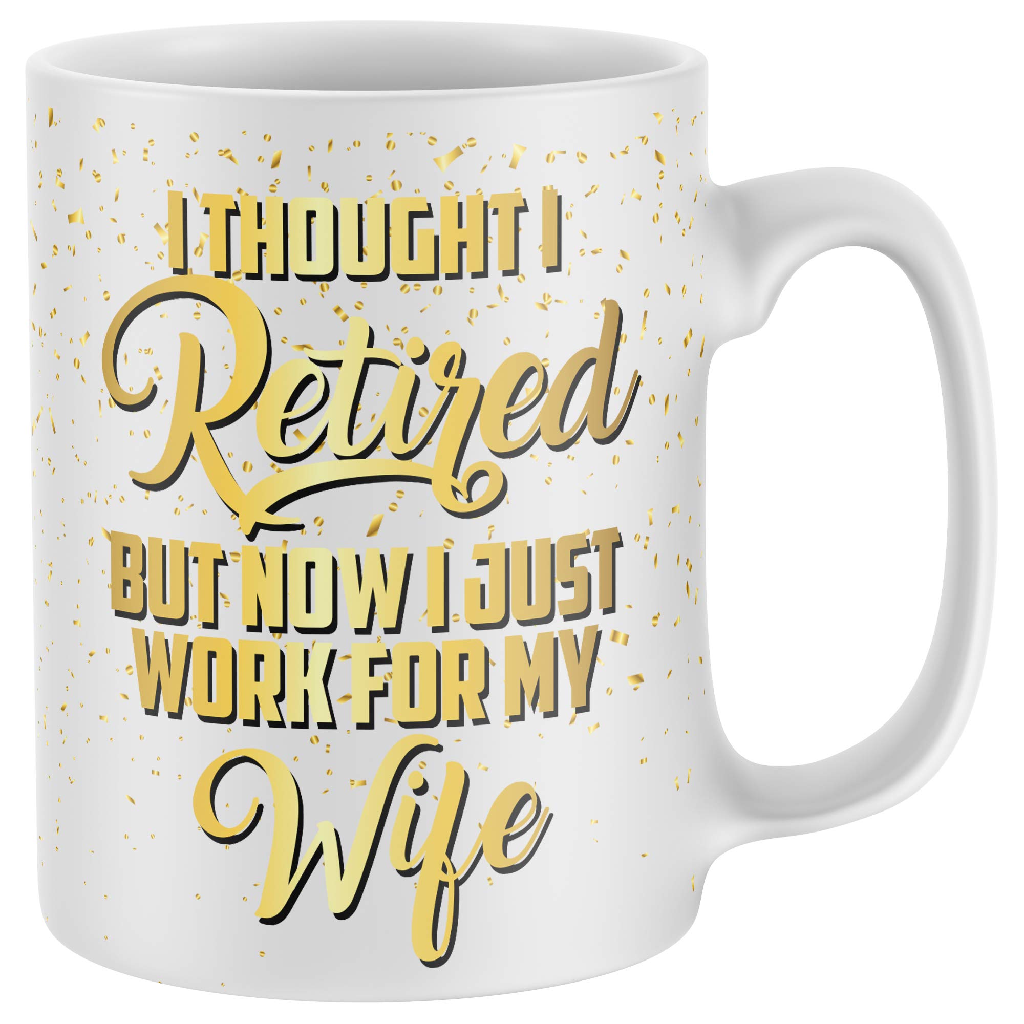 Purple Print House Retired Work for Wife Now, Retirement Gifts, Funny Gifts for Men, Novelty Mugs, Mug Dishwasher Safe, Grandma Grandad Retire Birthday Joke Humor, White, One Size