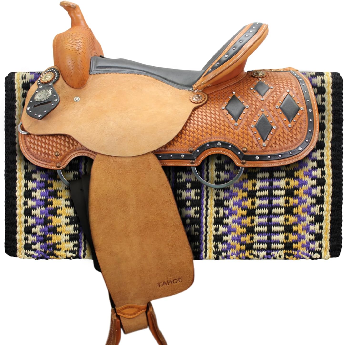 Tahoe Tack Livia Western Show Saddle Blanket – Handwoven 100% New Zealand Wool, Oversize 34" x 38", Over 5 lbs, Breathable, Ideal for Layering at Horse Shows, Parades & Rodeos