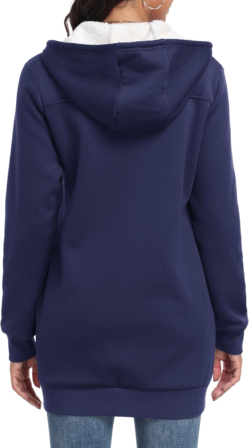 MoFiz Womens Zip Up Hoodies Fleece Long Hoodies Warm Casual Hooded Sweatshirt Jacket with Pockets - Image 2