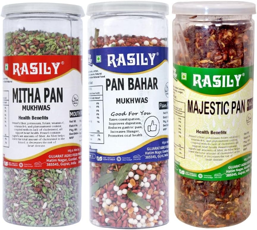 Rasily Mitha Pan , Pan Bahar, Majestic Pan Combo Mukhwas Traditional Mukhwas Mix Home Made Mouth Freshener, Digestive and Hygienically Packed After-Meal Snack.(Pack of 3 )