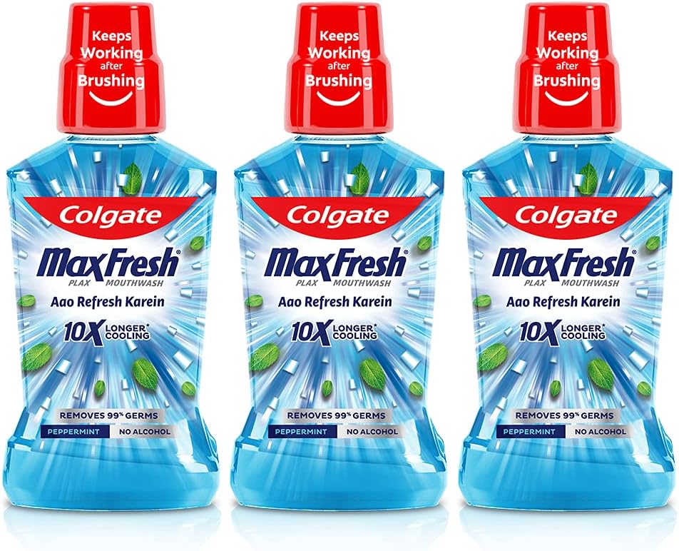 Colgate Plax Antibacterial Mouthwash, 24/7 Fresh Breath - 3 x 250 ml (Pepper Mint)