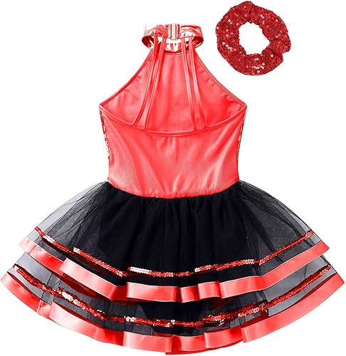 Miniatura 9 de CHICTRY Vestido tutú de ballet con lentejuelas brillantes para niñas y niñas, disfraz de baile latino moderno de jazz