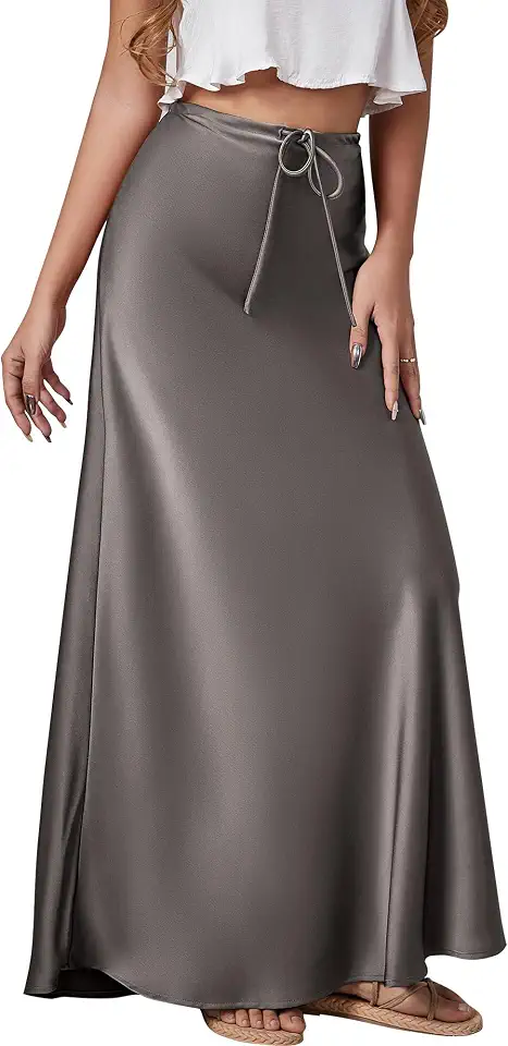 Saia feminina de seda elegante cintura alta evasê cetim saia midi colado ao corpo