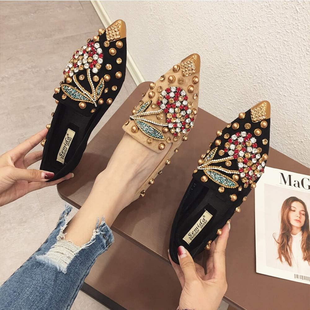 Women Rhinestone Flats Slip On Pointed Toe Sparkle Flats Faux Suede Ballet Embellished Flats - Image 6