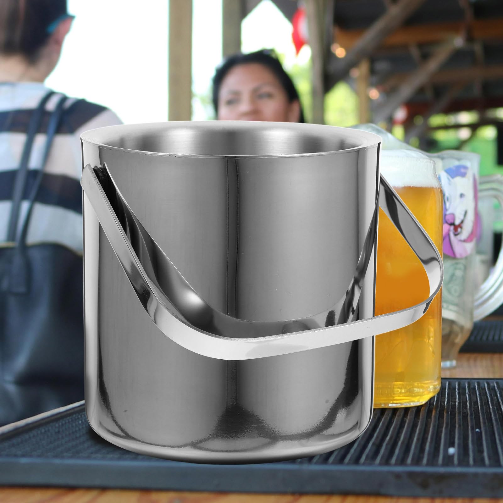 SHINEOFI Seau à Glaçons Grosse Capacité avec Couvercle et Filtre Aspect Lisse en Acier Inoxydable à Double Paroi pour Bar et Fêtes