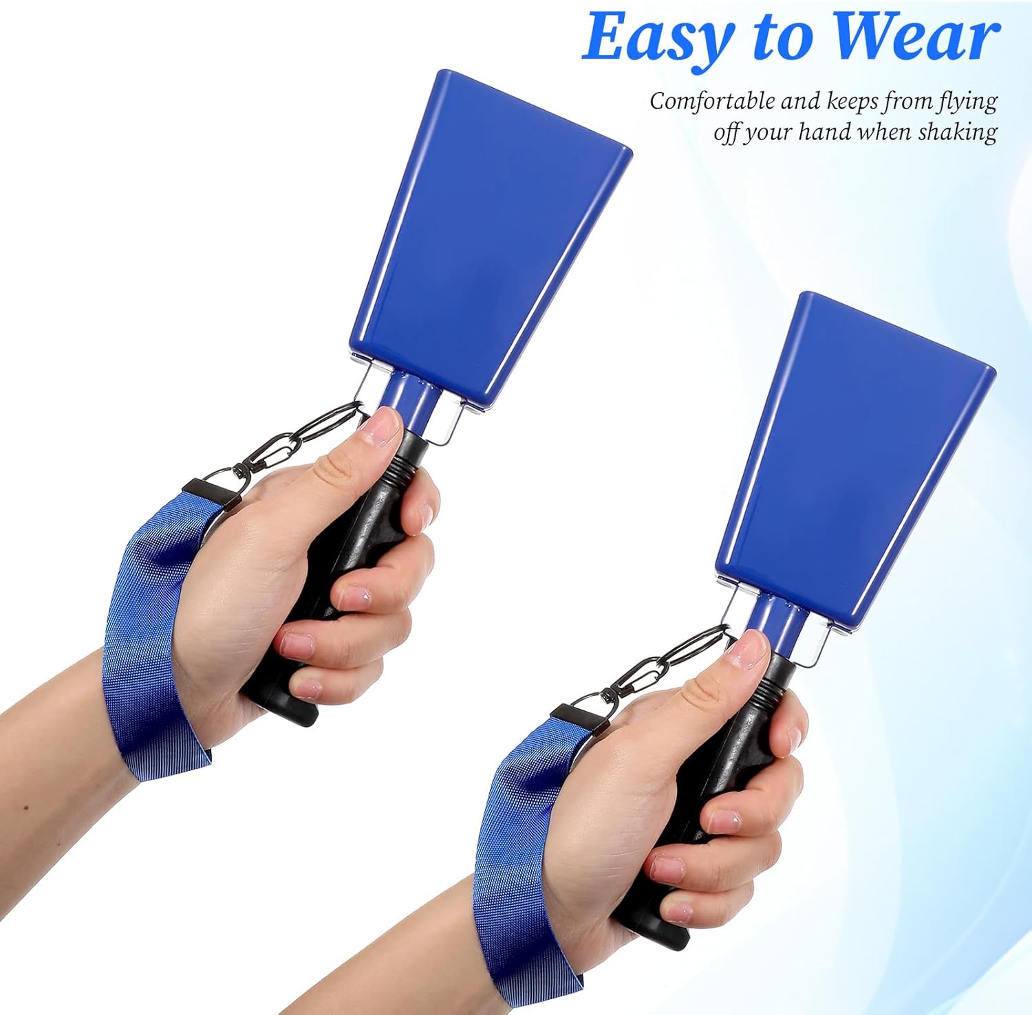 4 Pack Cow Bells with Handle - 9 Inch Large Loud Hand Percussion Noise Makers with Wrist Straps for Sporting Events, Football Games, Graduation Ceremonies