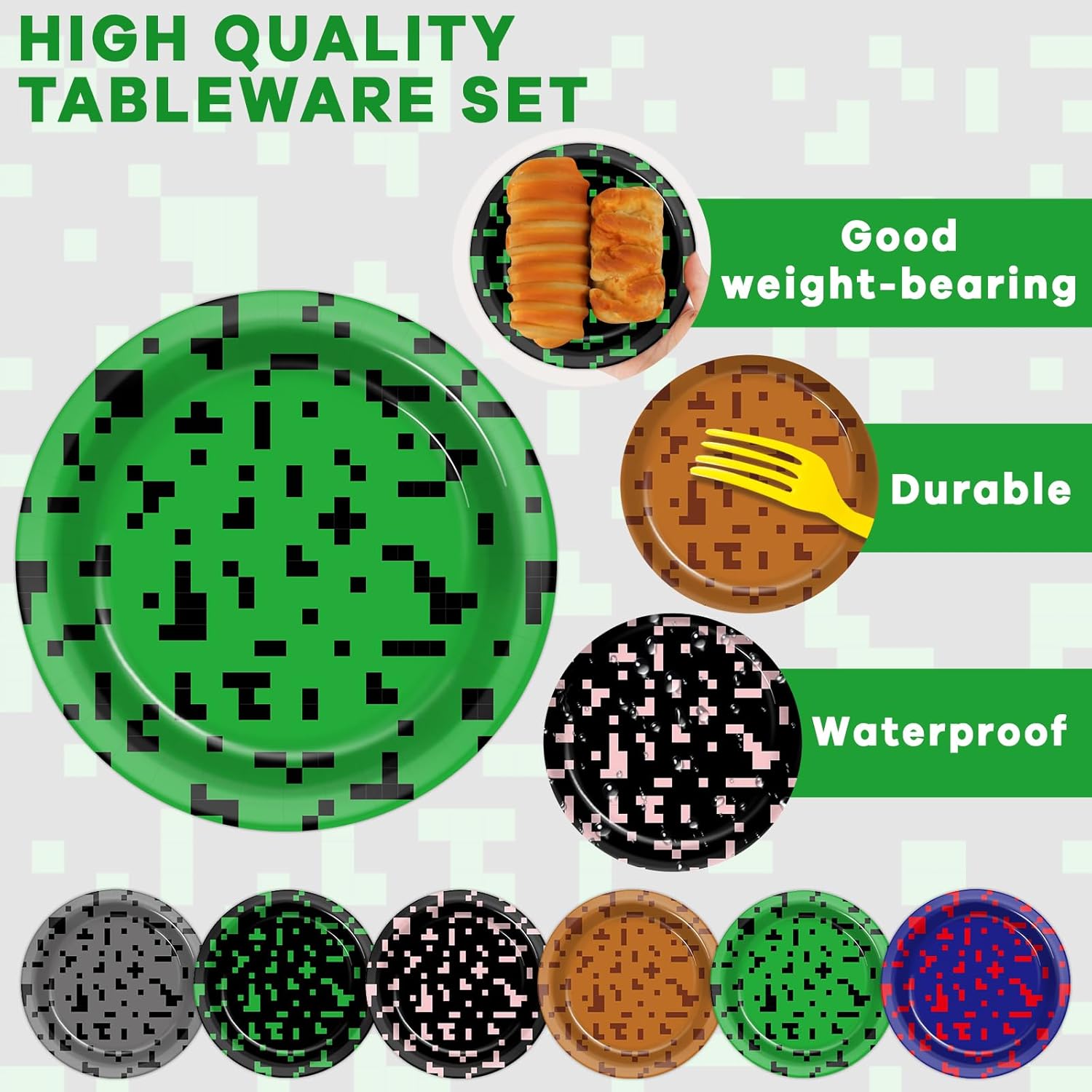 48PCS Pixel Party Paper Plates 7" Video Game Themed Dessert Plates Disposable Pixelated Plate Tableware Dinnerware Decorations for Video Game Happy Birthday Baby Shower Supplies - Image 3