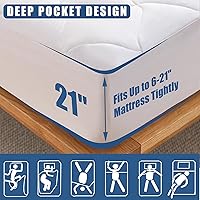 Vista 4 de Protección de colchón JamRest tamaño Twin XL acolchada y ajustada, protector de colchón impermeable y transpirable, se estira hasta 21 pulgadas