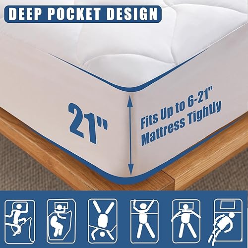 Miniatura 23 de Protector de colchón impermeable tamaño individual, funda de colchón transpirable, funda de colchón de bolsillo profundo ajustable que se estira
