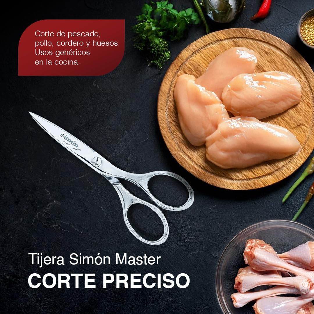 Tijera de Cocina Pequeña Simón Inoxidable | Acero Forjado de Alta Precisión | Hoja Fina para Cortes Detallados | Filo con Microdentado para Mayor Agarre | Fabricada en España con Acero Premium
