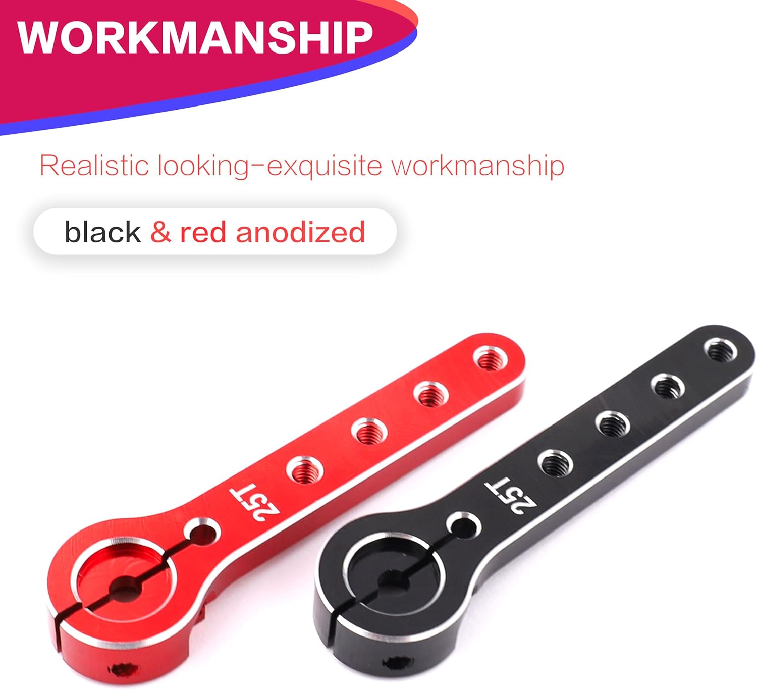 Servo Horn 56mm 25T Metal Servo Arm Extension Servo Horn for 30-100CC Balsa Airplanes 1/10 RC Crawler Car Boat Futaba HSP Wltoys Axial SCX10 Parts(Red+Black)