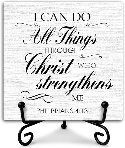 Letrero cristiano con soporte de hierro, con texto en inglés "I Can Do All Things Through Christ", regalos de religión, versículo bíblico, regalos