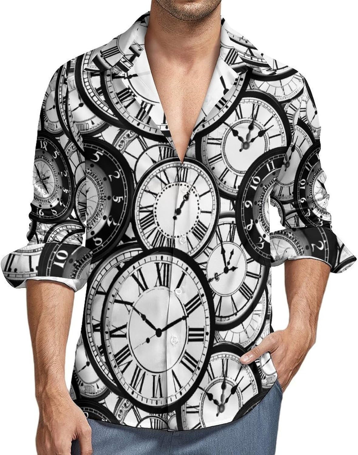 Men's Casual Long Sleeve Shirt Button Down Dress Shirt with Lapel Pocket, Wrinkle Free Regular Fit