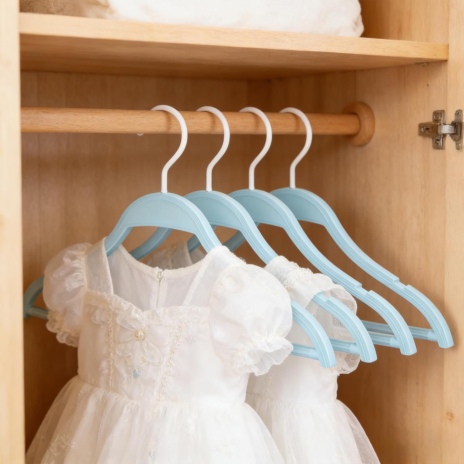 Fresh Blue Kids Hangers 20 Pack - Ultra Thin Non Slip Plastic Hangers for Closet, Heavy Duty 12.6 Inch Small Hangers for Childrens Clothes, Space Saving for Teenagers Uniforms Coats