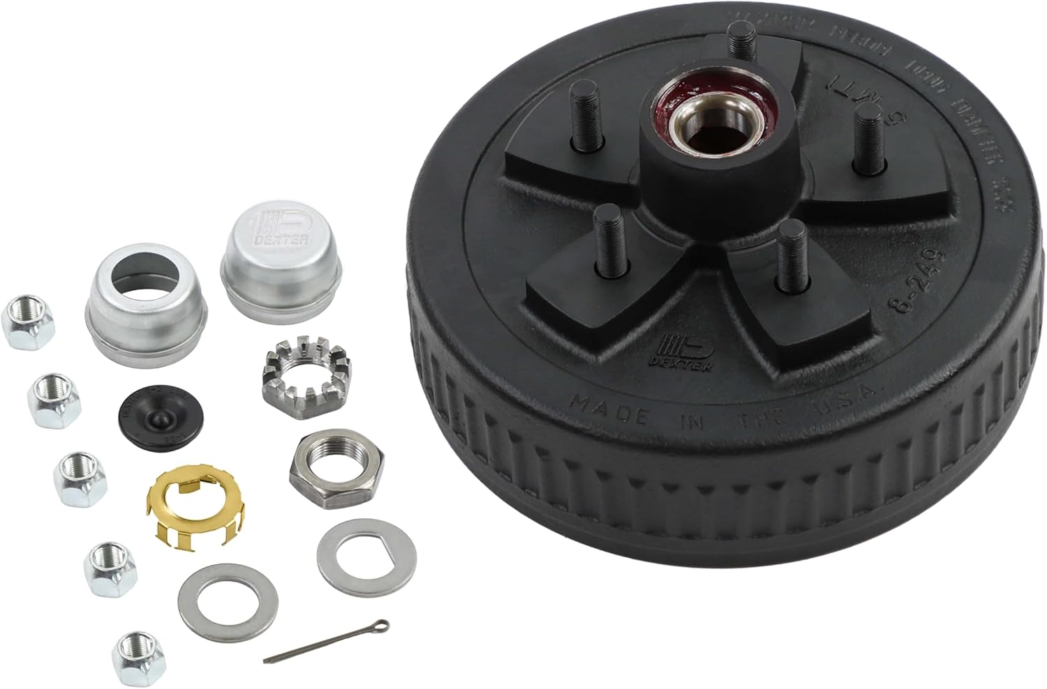 Dexter Pre-Greased Trailer Hub-Drum Kit 3.5K Axle 5-5.00 Bolt Center 1/2" Studs (K08-249-1G)