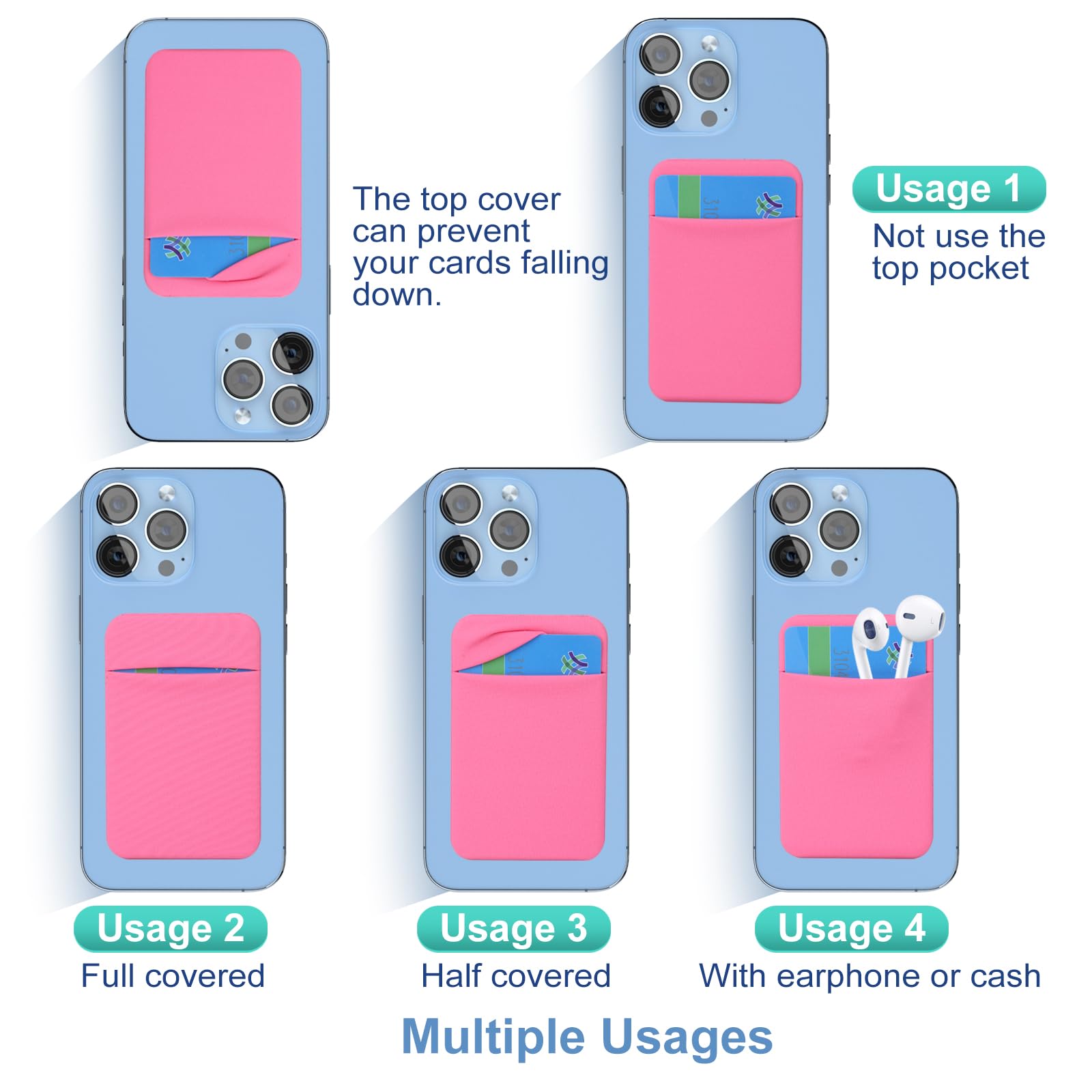 Costyle Smukłe etui na karty kredytowe z tyłu telefonu komórkowego Stick On Wallet, Różowy, szary, miętowy zielony, różowy, Medium, Etui na karty w pełni zakryte