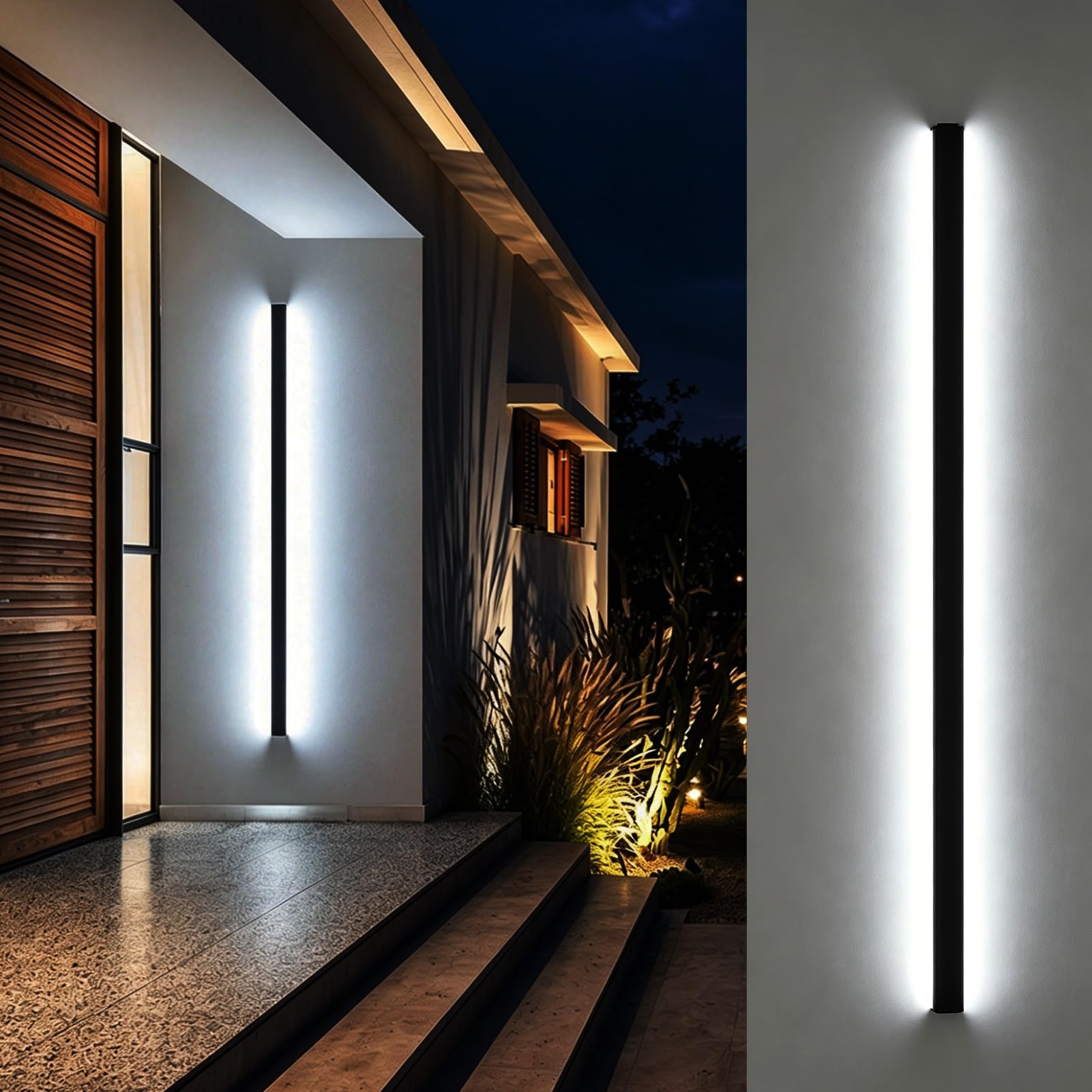 Body Sensing Wall Lighting for Front Porch Hallways, LED Luminous Stair Handrail with Soft Light, Matte Metal Atmospheric Light Banister Railing(Right White Light,2.3ft/0.7m)