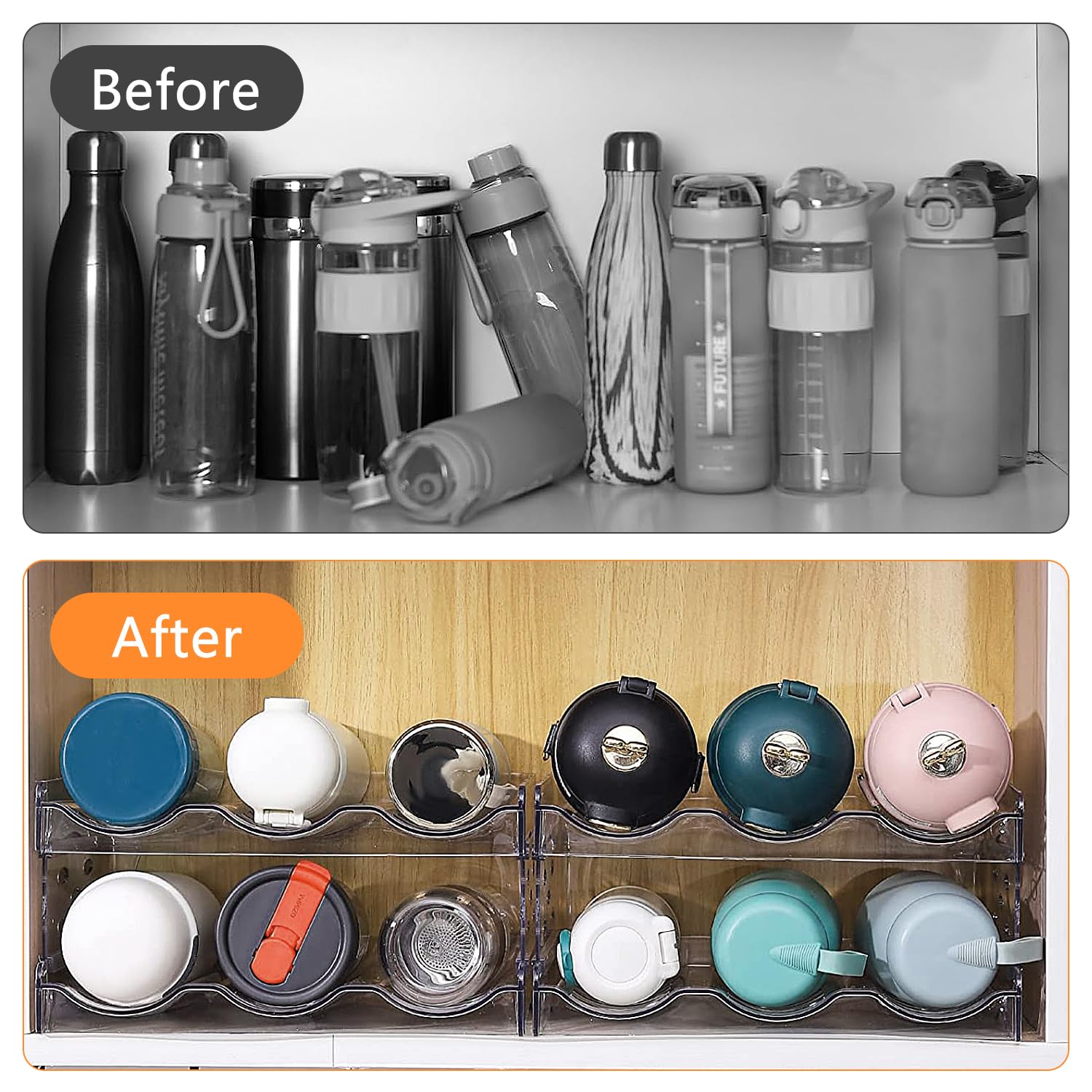Flaschenaufbewahrung für 12 Flaschen, 4 Ebenen Stapelbar Kühlschrank Organizer, Bar Flaschenhalter Küche, Vorratskammer Organizer, Weinständer, Flaschen Regal für Küchenarbeitsplatte, Schrank